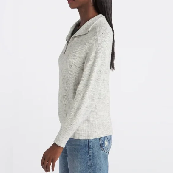 Quarter Zip Pointelle Sweater - Picture 3 of 9